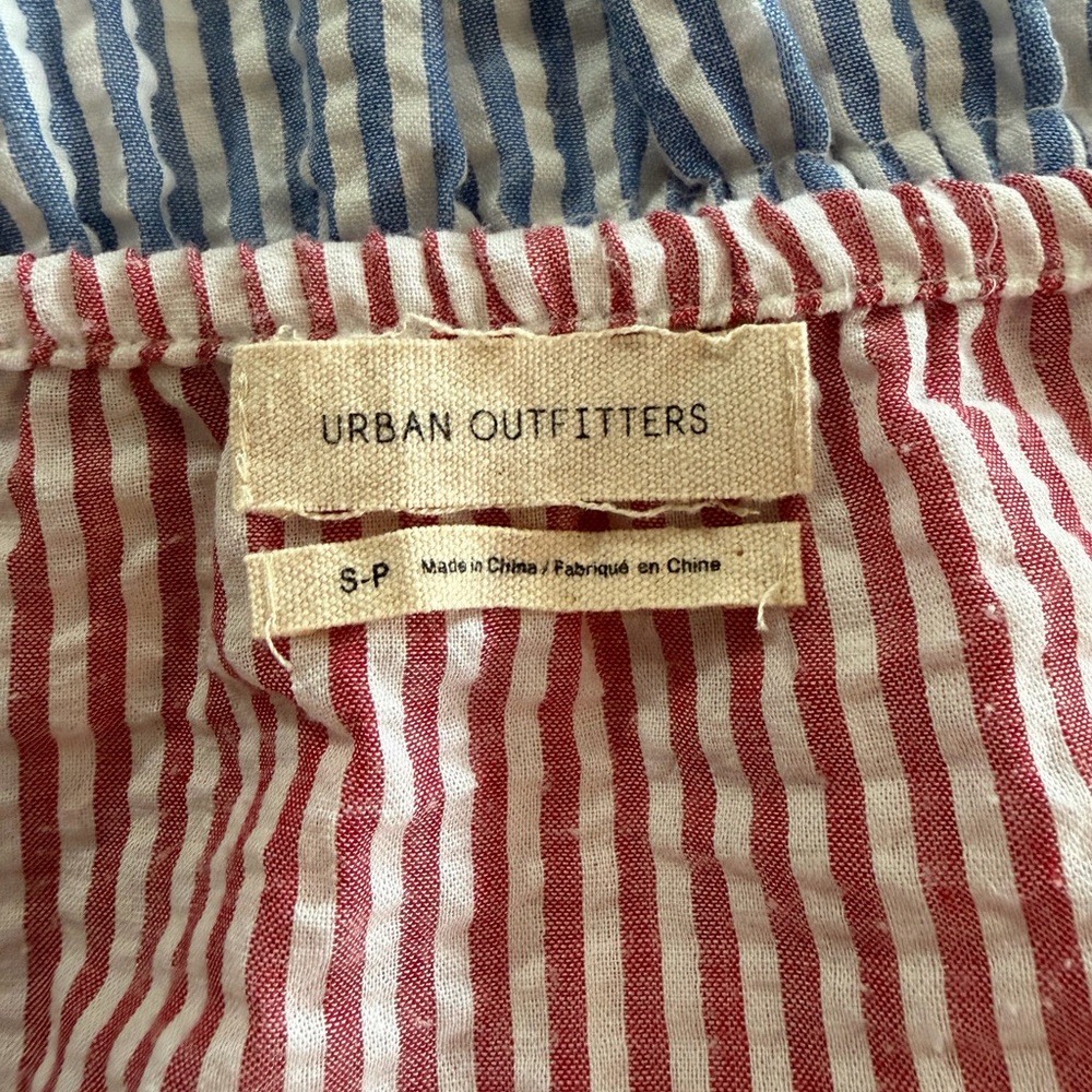 Urban Outfitters Off Shoulder Multi Seersucker Stripes Midi Dress - Picture 10 of 12